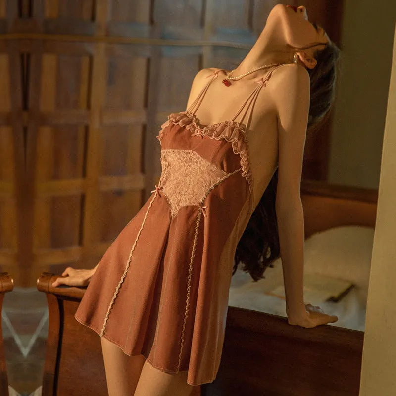 Amozae dress Sexy Pajamas Women's Winter Gold Velvet High-Grade Strap Nightdress Women's Autumn Home Wear Two-Piece Clothes Suit
