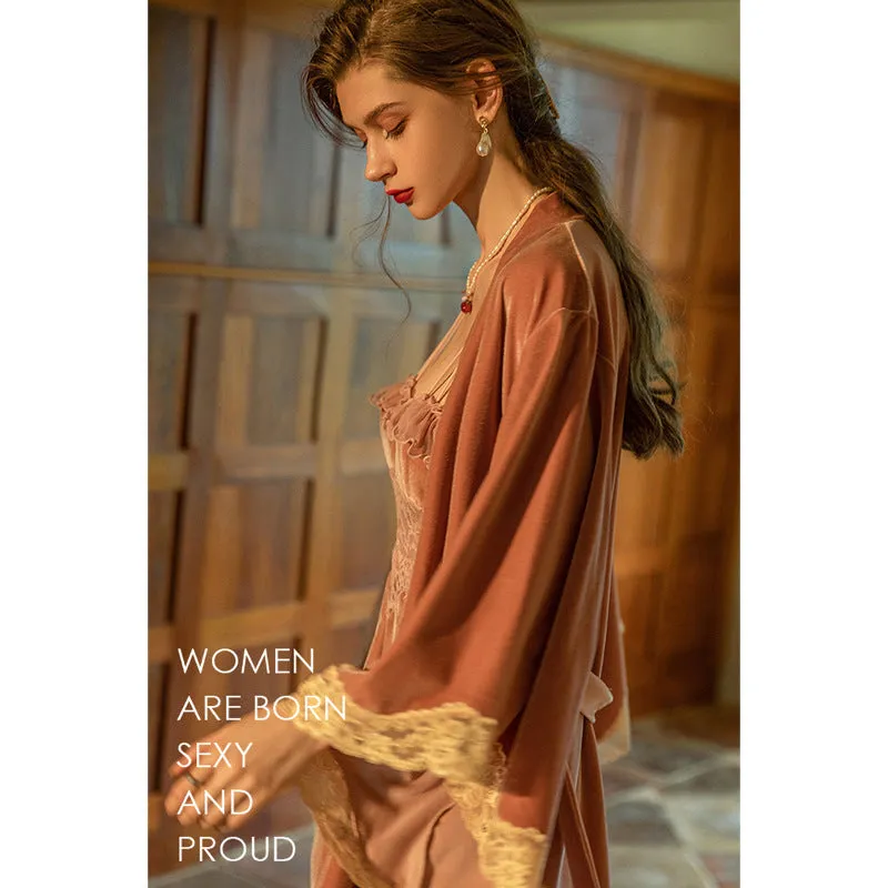 Amozae dress Sexy Pajamas Women's Winter Gold Velvet High-Grade Strap Nightdress Women's Autumn Home Wear Two-Piece Clothes Suit