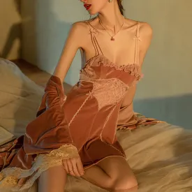 Amozae dress Sexy Pajamas Women's Winter Gold Velvet High-Grade Strap Nightdress Women's Autumn Home Wear Two-Piece Clothes Suit