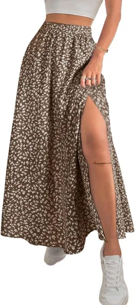 Avanova Women Boho Floral Slit Maxi Skirt Split Thigh High Waisted Long Sexy Skirt