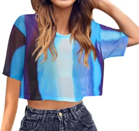 Avanova Women Sexy Sheer Mesh Crop Top See Through Oversized Short Sleeves Boxy Tee Shirt