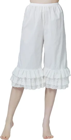 BEAUTELICATE Vintage Cotton Shorts Pettipants Culotte Slip Cropped Sleepwear Pants with Lace Edge