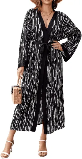 Bestyyou Women's Printed Kimono Cardigan with Tie Long Robe Dress Belted Bikini Swimsuit Cover Up Swimwear