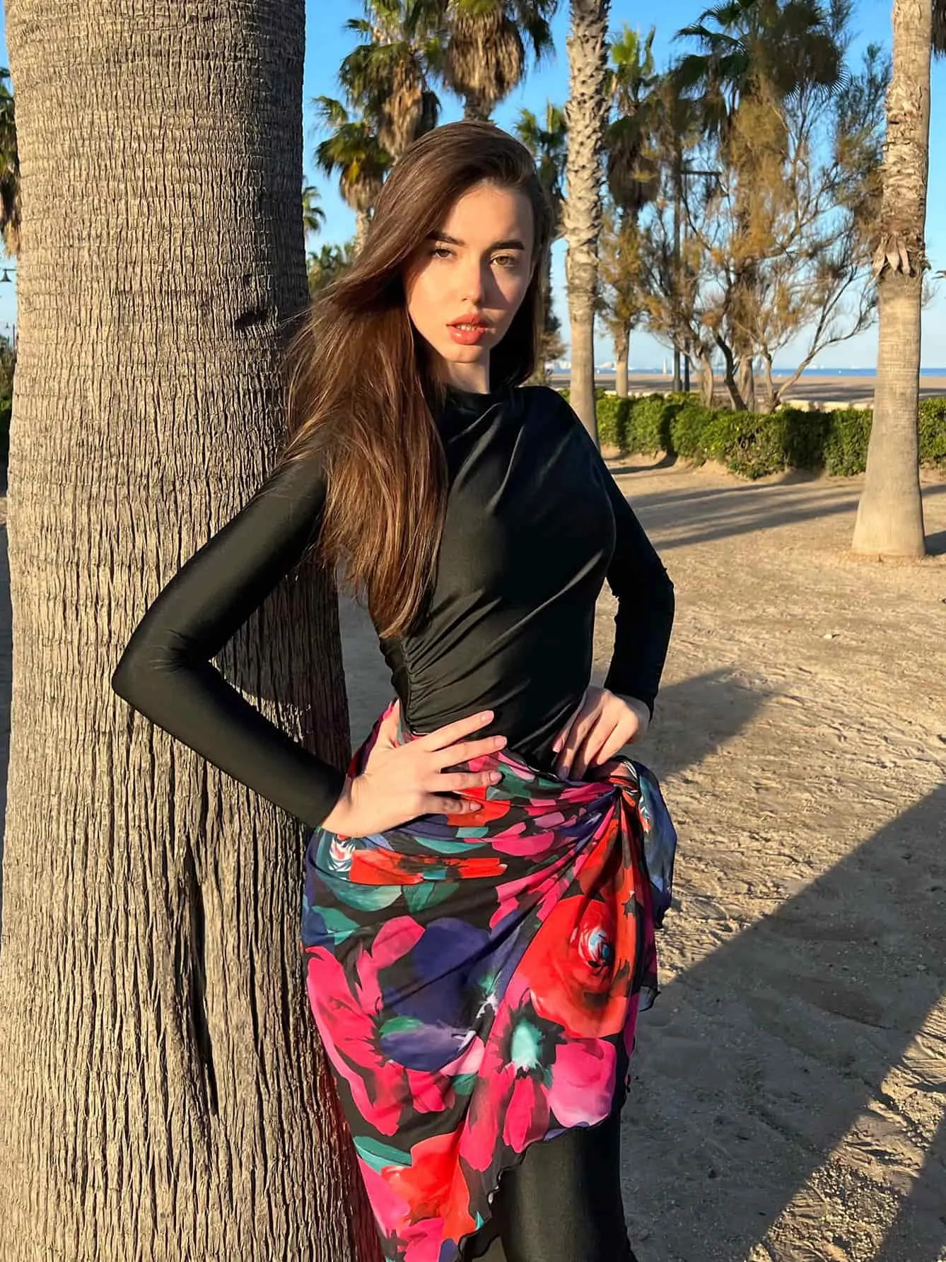 Black women's swimsuit three-piece leaf print swimsuit