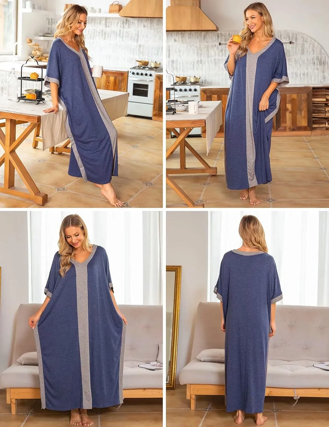 Bloggerlove Women Nightgowns Cotton Caftan House Dress Short Sleeve Sleepwear