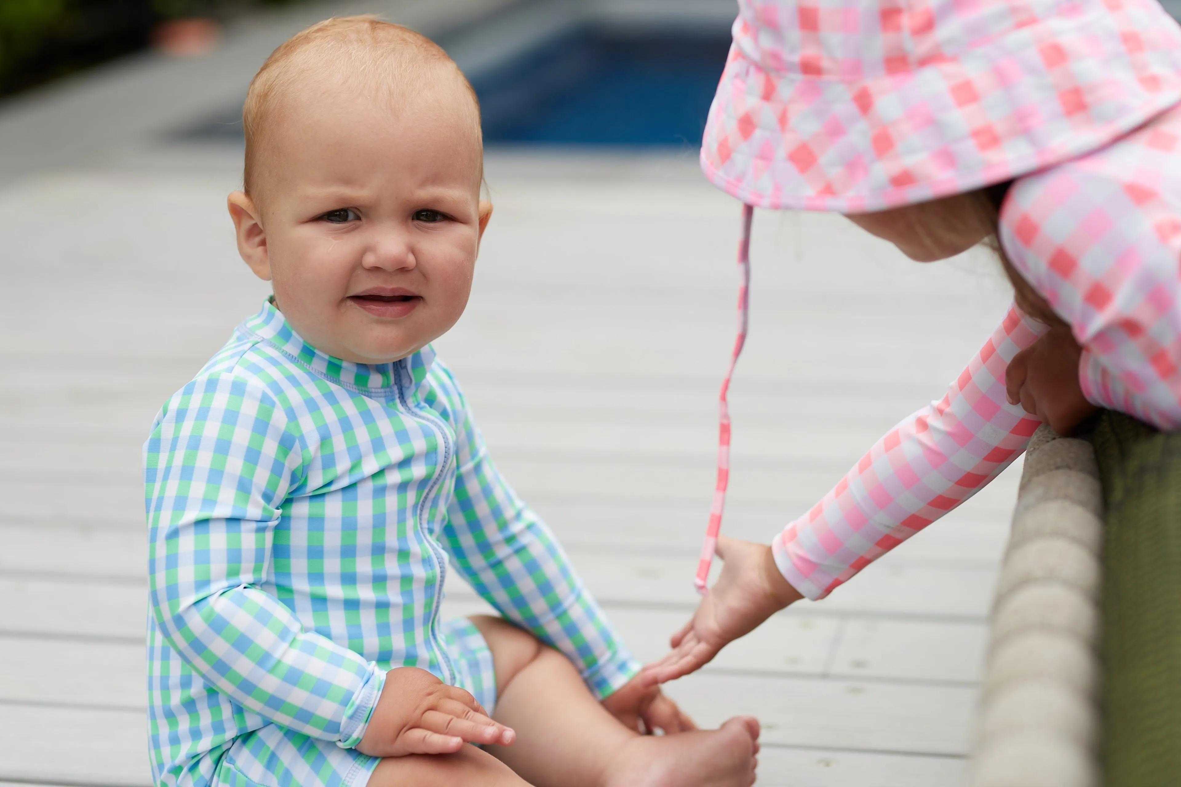 Blue Gingham Long Sleeve Swimsuit