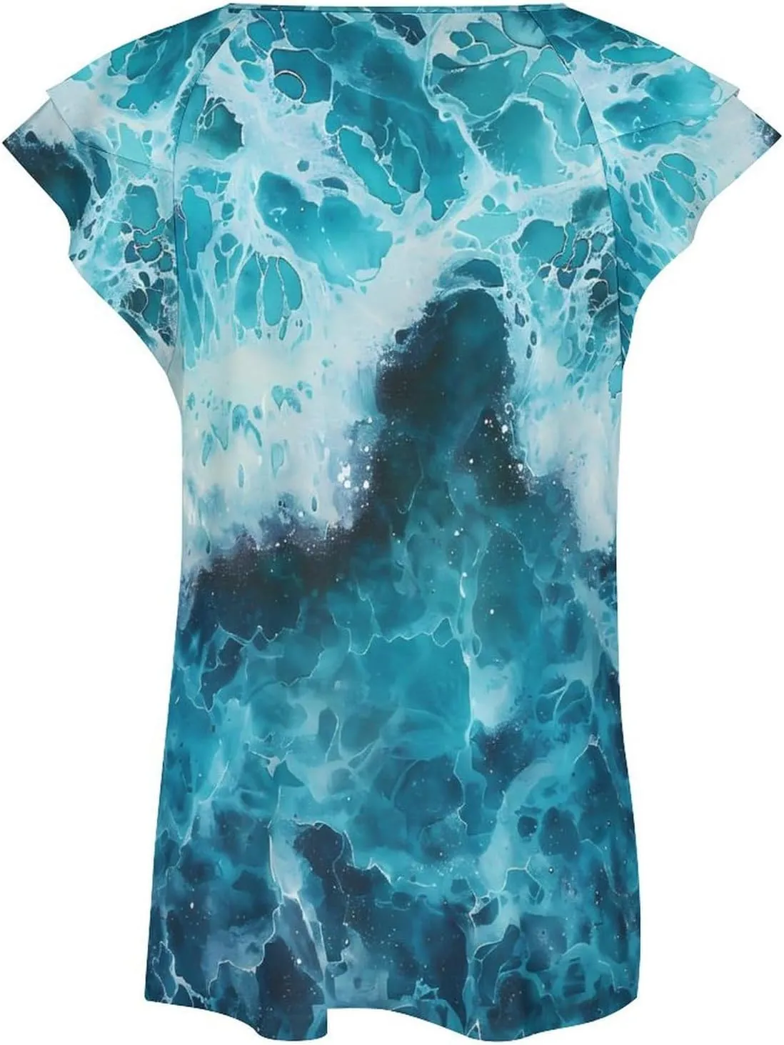 Blue Ocean Waves Women Summer Shirt Casual Tunic Short Sleeve Tops Blouses Tshirts