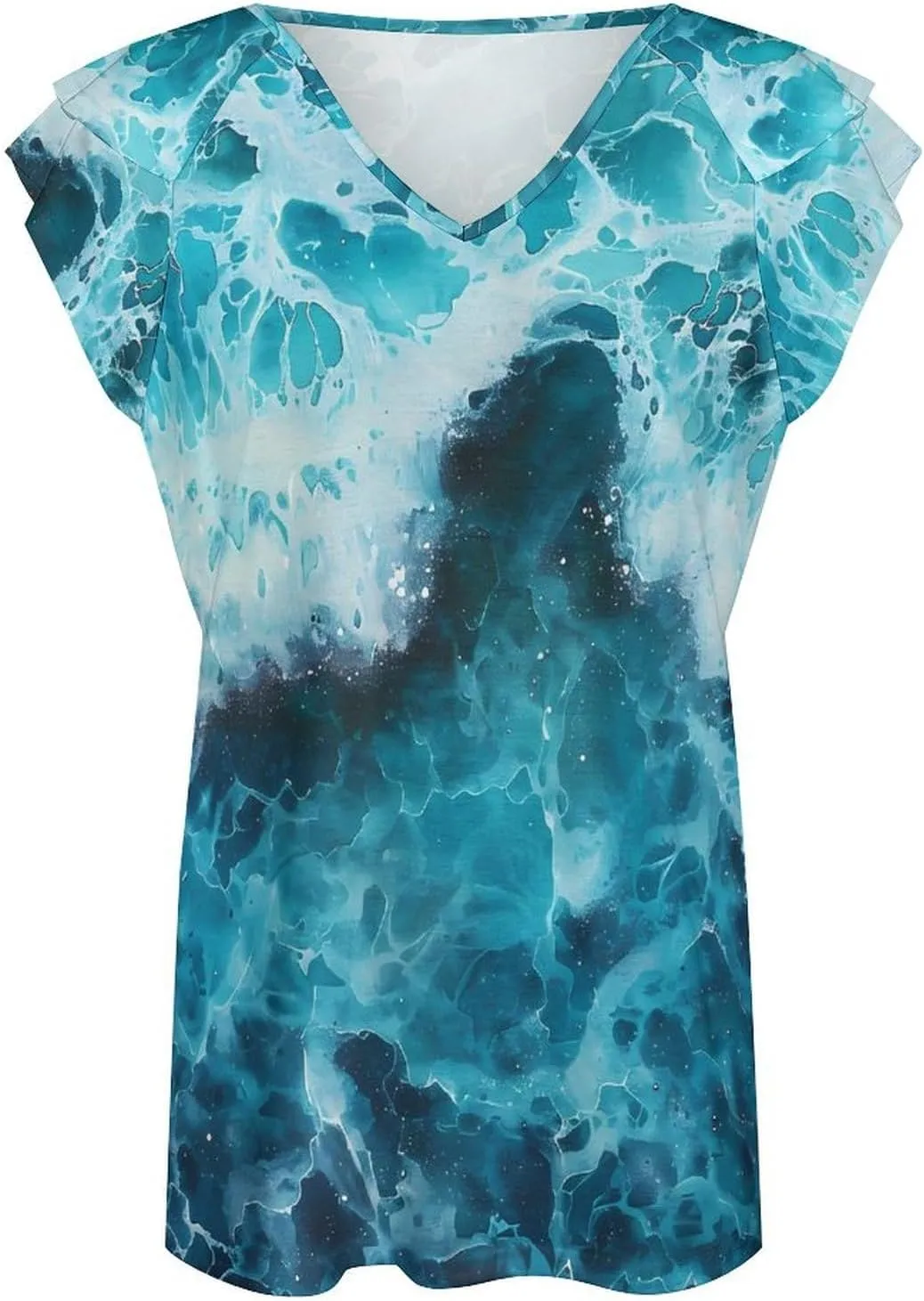 Blue Ocean Waves Women Summer Shirt Casual Tunic Short Sleeve Tops Blouses Tshirts