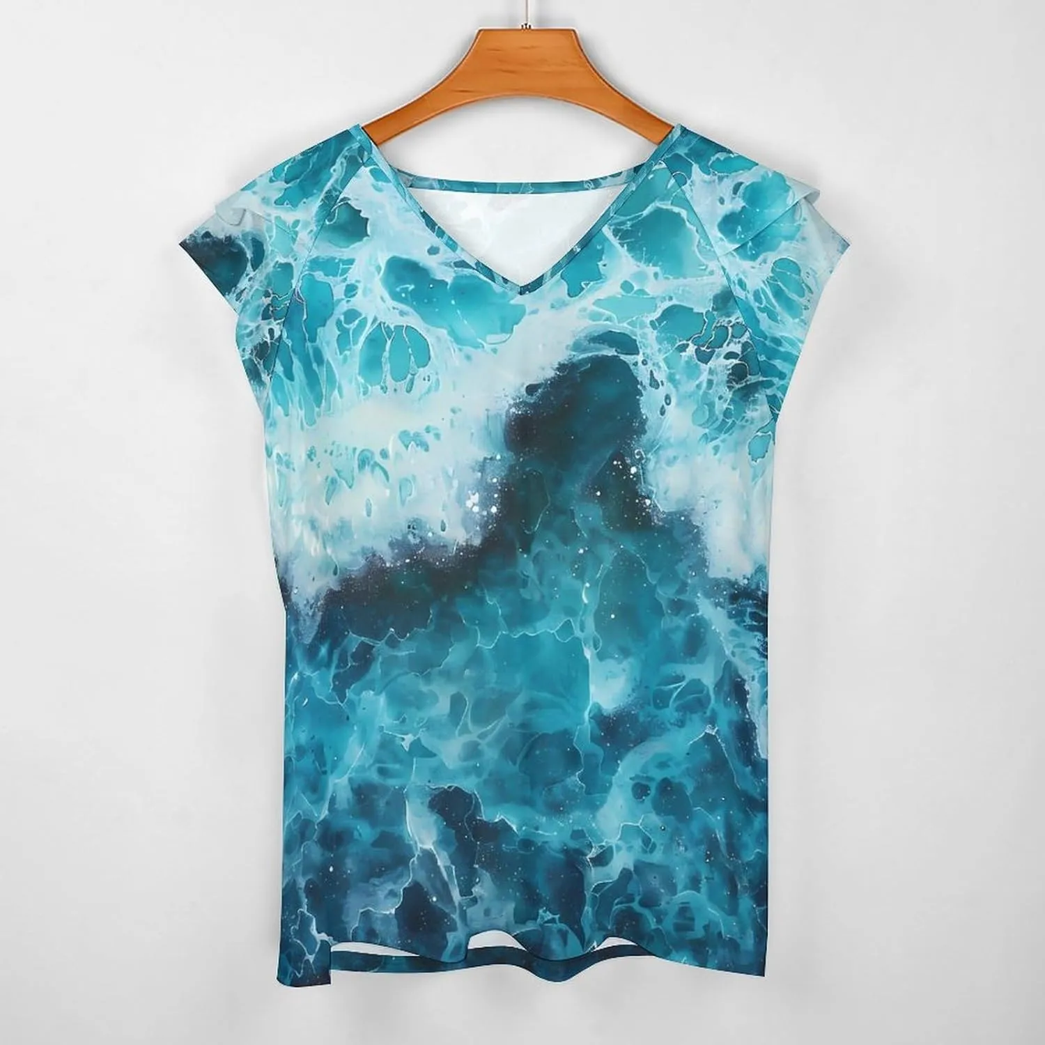 Blue Ocean Waves Women Summer Shirt Casual Tunic Short Sleeve Tops Blouses Tshirts