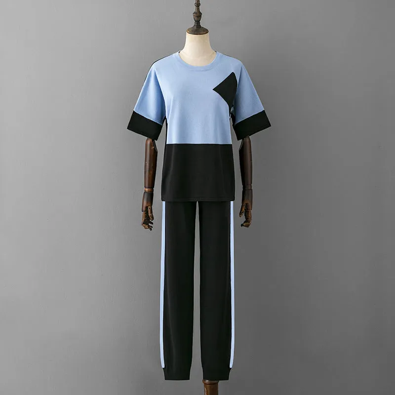 Blue Viscose Short Sleeved Pajama Set