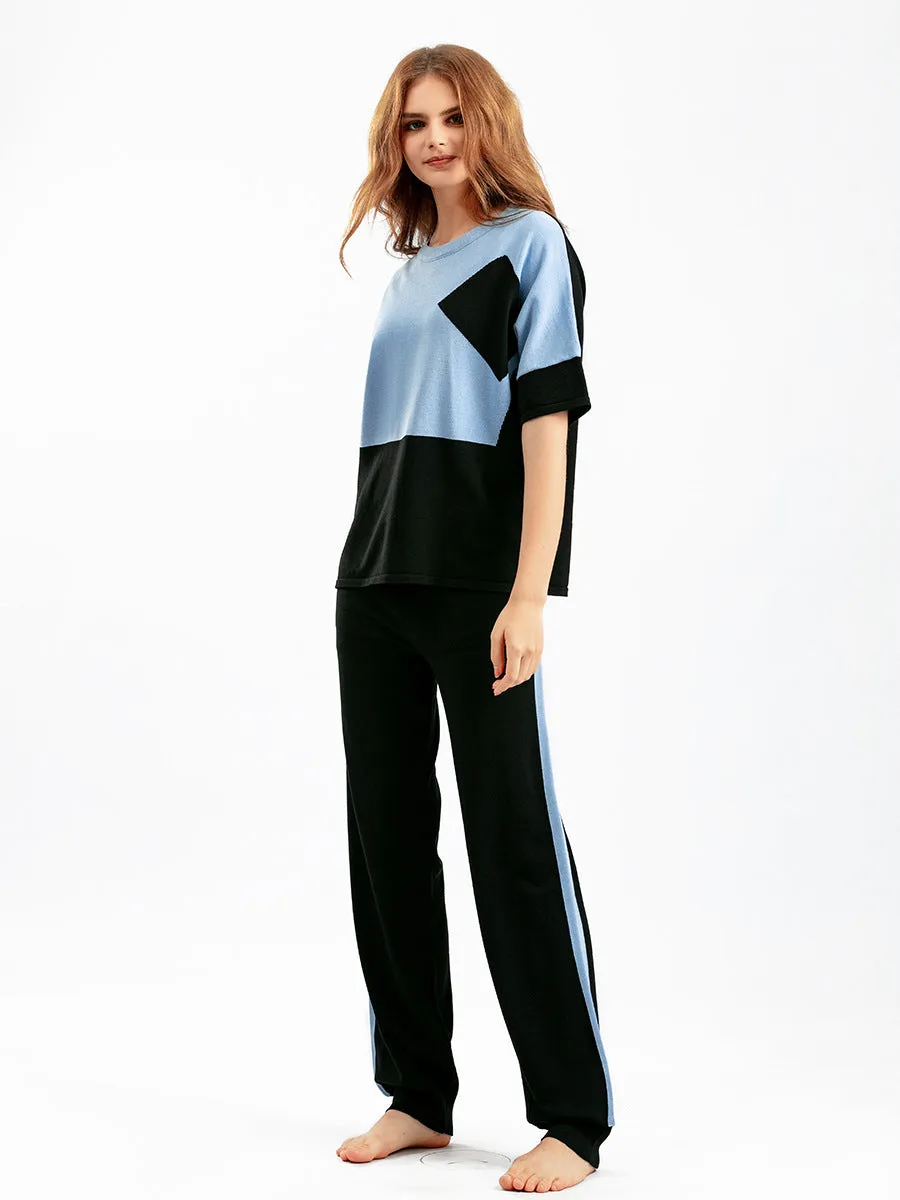 Blue Viscose Short Sleeved Pajama Set