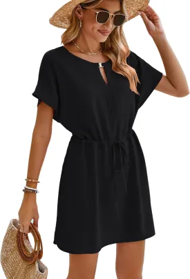 Bluetime Women Casual Summer Swimsuit Coverup Bikini Beachwear Coverups Flowy Short Sleeve Beach Dress