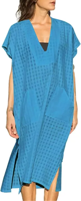 Bsubseach Women Plaid Swimsuit Cover Up V Neck Kaftan Dresses Caftan Maxi Dress