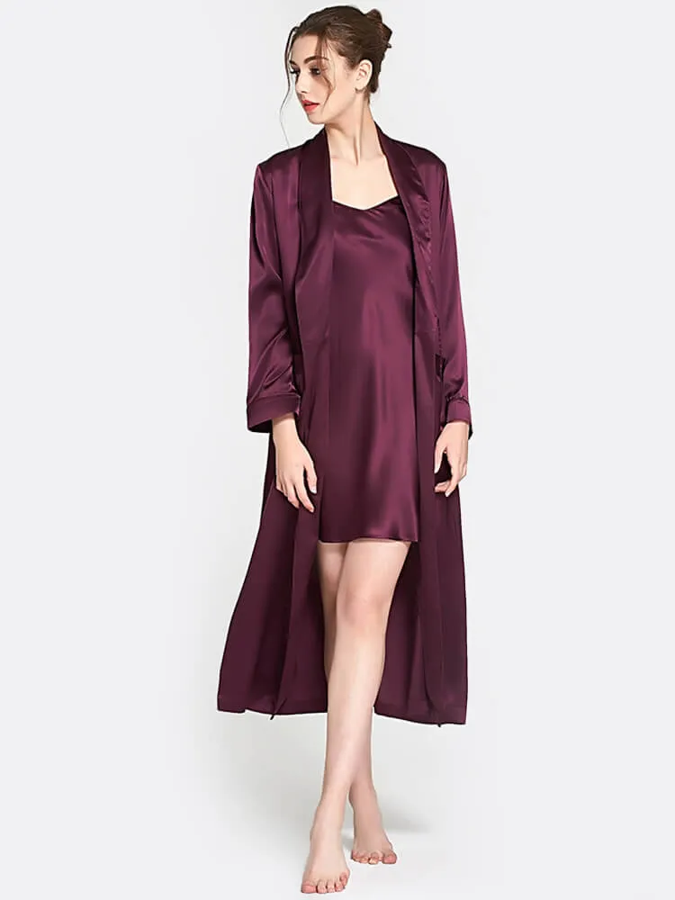 Classic Long Silk Chemise Two piece  Nightgown and Robe Set