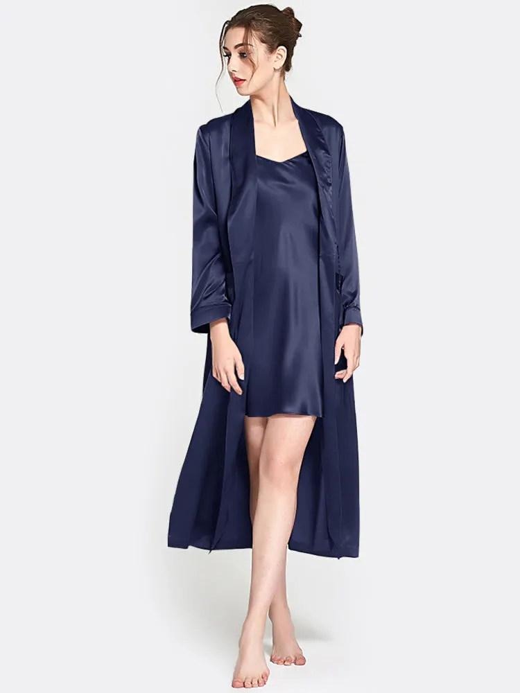 Classic Long Silk Chemise Two piece  Nightgown and Robe Set