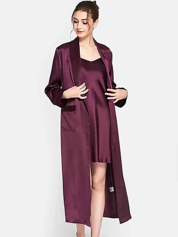 Classic Long Silk Chemise Two piece  Nightgown and Robe Set
