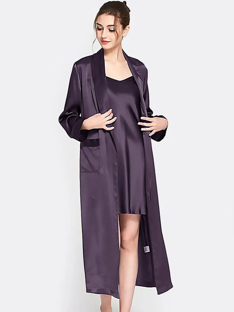 Classic Long Silk Chemise Two piece  Nightgown and Robe Set