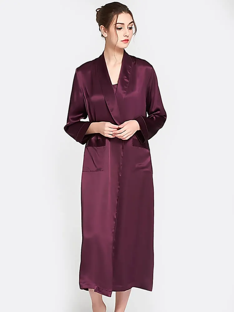 Classic Long Silk Chemise Two piece  Nightgown and Robe Set