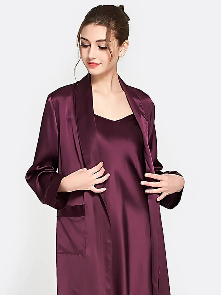 Classic Long Silk Chemise Two piece  Nightgown and Robe Set