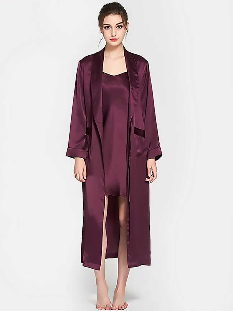 Classic Long Silk Chemise Two piece  Nightgown and Robe Set