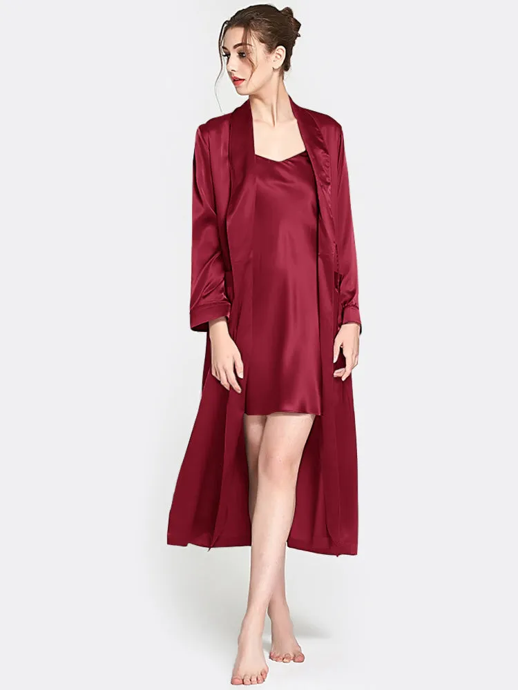 Classic Long Silk Chemise Two piece  Nightgown and Robe Set