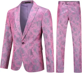 Cloudstyle Mens 2 Piece Paisley Dress Suit One Button Party Wedding Blazer Pants Sets