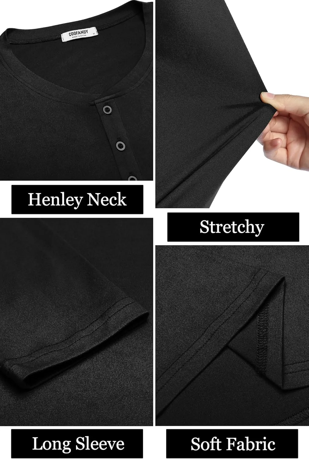 COOFANDY Men's Henley Shirts Long Sleeve Fashion Casual Tee Basic Lightweight T-Shirt