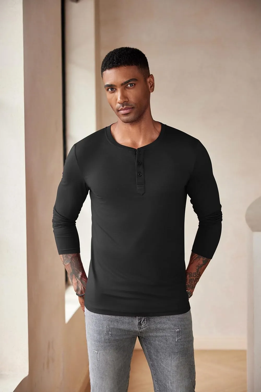 COOFANDY Men's Henley Shirts Long Sleeve Fashion Casual Tee Basic Lightweight T-Shirt