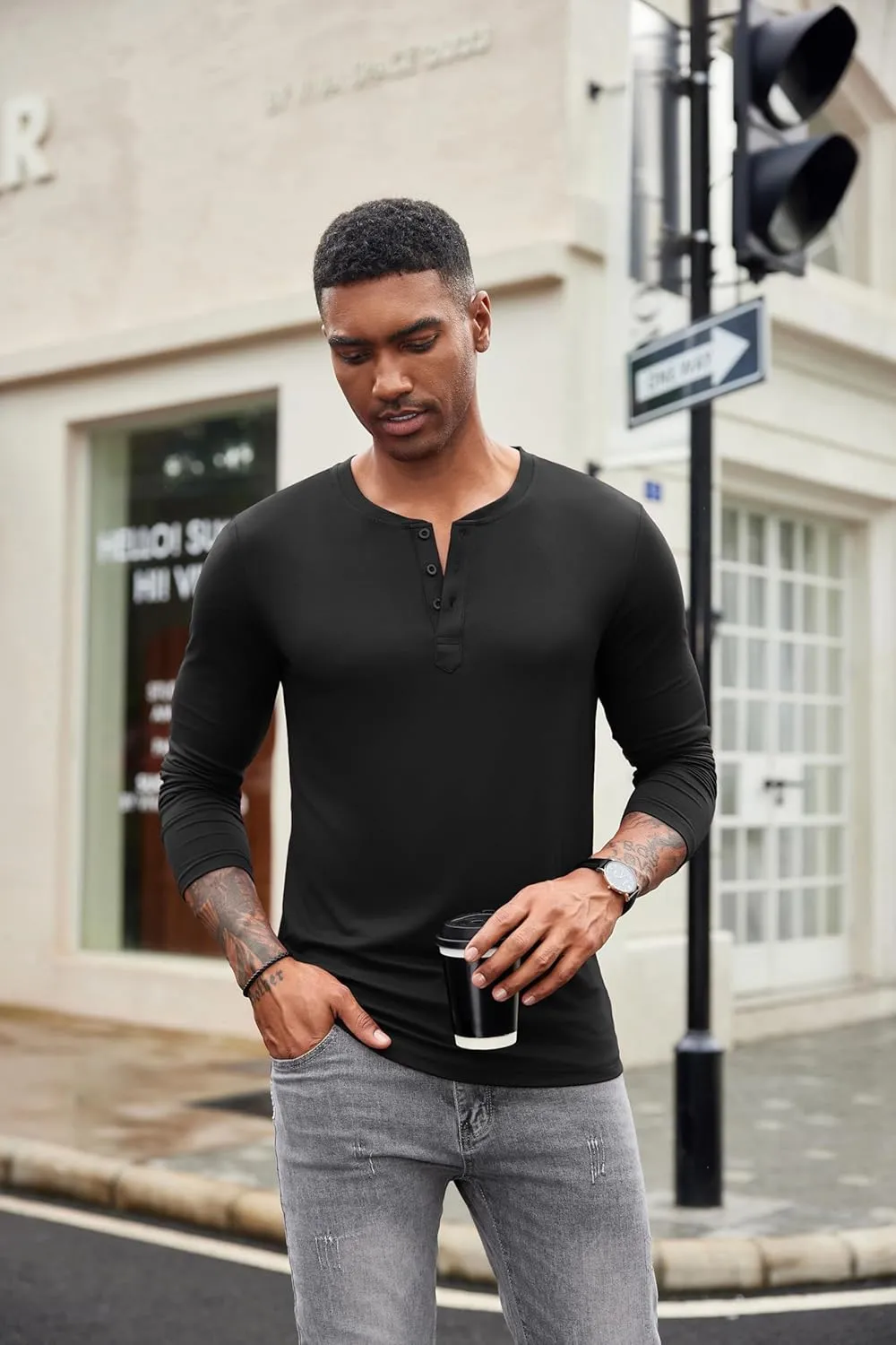 COOFANDY Men's Henley Shirts Long Sleeve Fashion Casual Tee Basic Lightweight T-Shirt