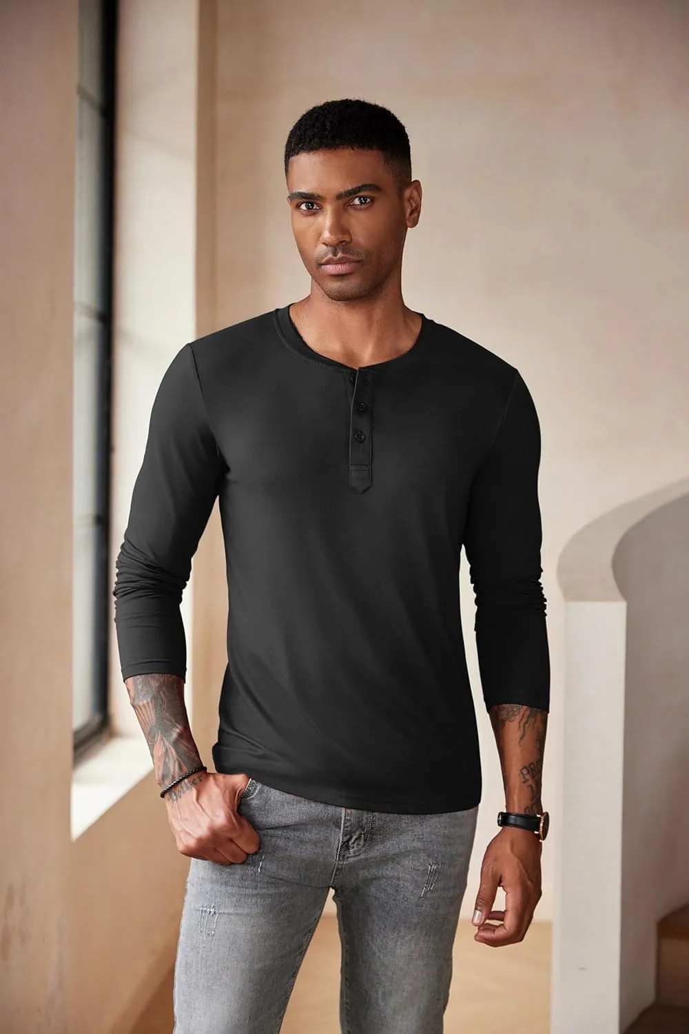 COOFANDY Men's Henley Shirts Long Sleeve Fashion Casual Tee Basic Lightweight T-Shirt