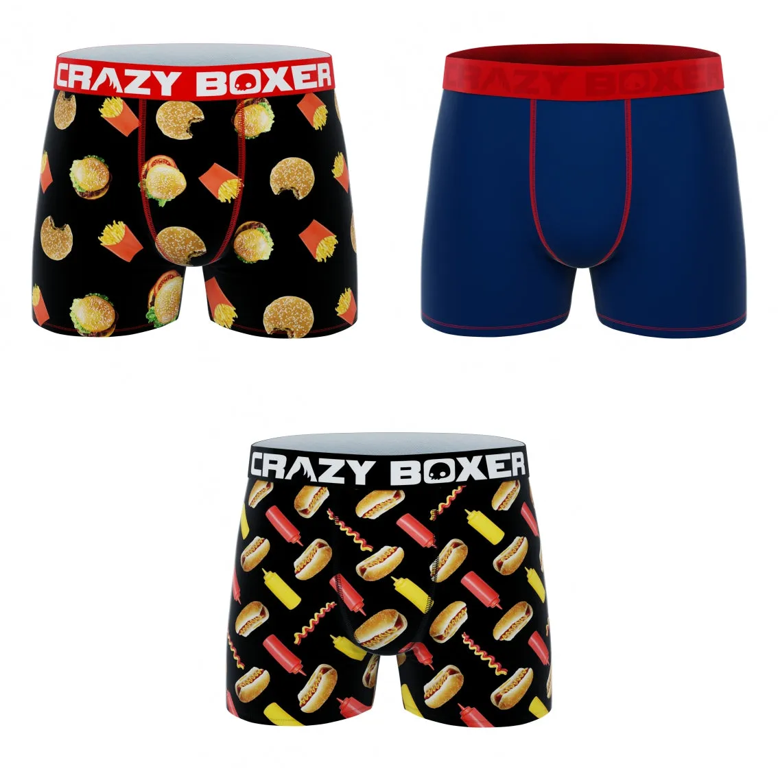 CRAZYBOXER All Star Burgers Blue Men's Boxer Briefs (3 pack)