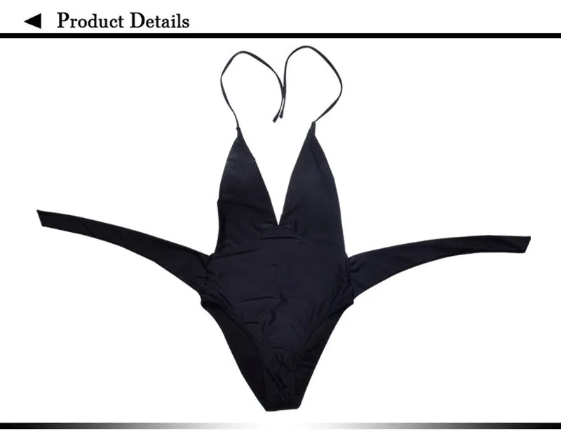 Deep V Neck Backless 1 Piece Swimsuit Swimwear