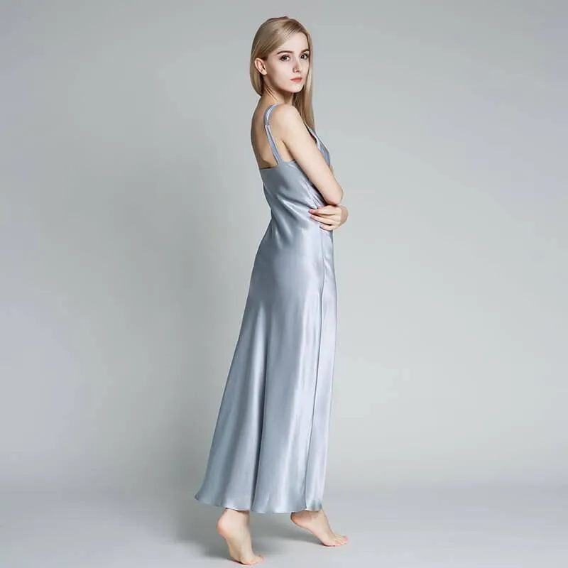 Deep V Neck Classic Silk Nightgown Long Silk Nightwear For Women