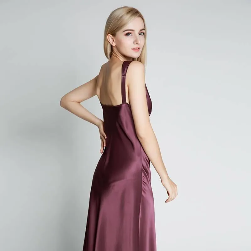 Deep V Neck Classic Silk Nightgown Long Silk Nightwear For Women