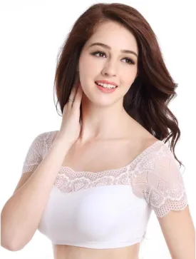 DRESHOW Lace Bralette Tank Tops Wireless Bra Lace Crop Top Padded Stretch Spaghetti Thin Strap Yoga Sports Bra for Women