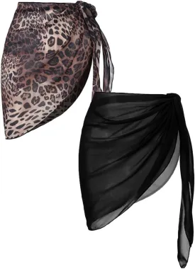 Ekouaer 2 Pieces Women Beach Sarongs Sheer Cover Ups Chiffon Bikini Wrap Skirt for Swimwear S-XXL