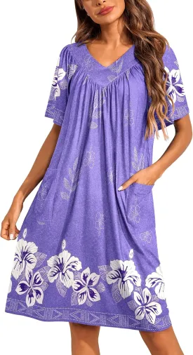Ekouaer Womens House Dress Floral Print Nightgown with Pockets Mumu Dress