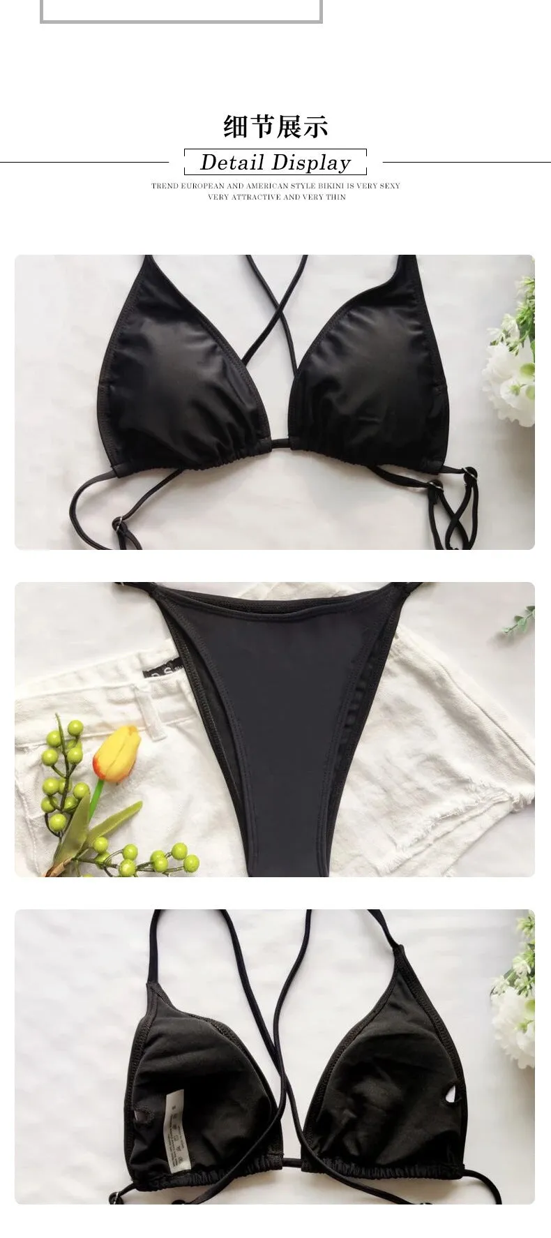 European and American Style High-waisted Backless Bikini with Strap Triangle Monokini Swimsuit