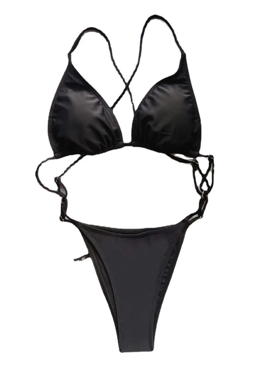 European and American Style High-waisted Backless Bikini with Strap Triangle Monokini Swimsuit