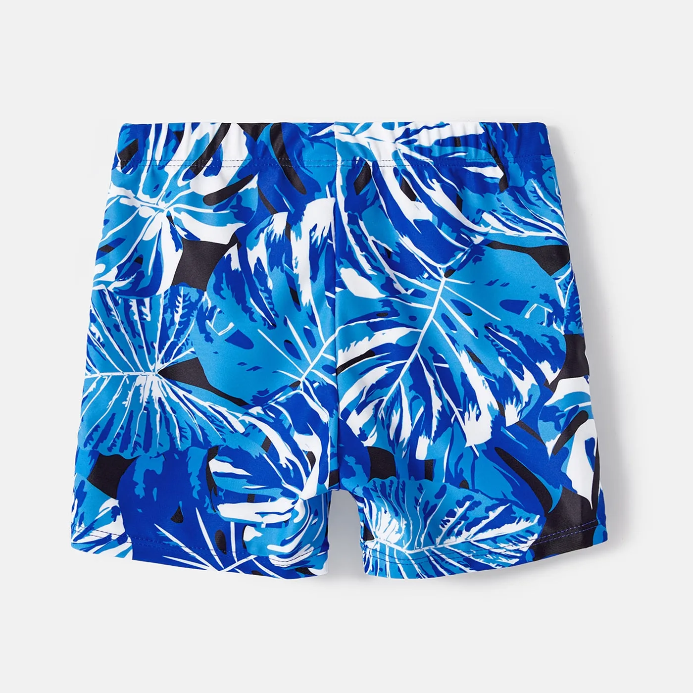 Family Matching Swimsuit Blue Ruffle Trim Spliced One-piece Swimsuit Plant Print Swim Trunks