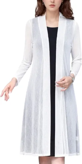 FindThy Womens Long Sleeve Sheer Cardigan Open Front Kimono Summer Cover Up Lace Shrug