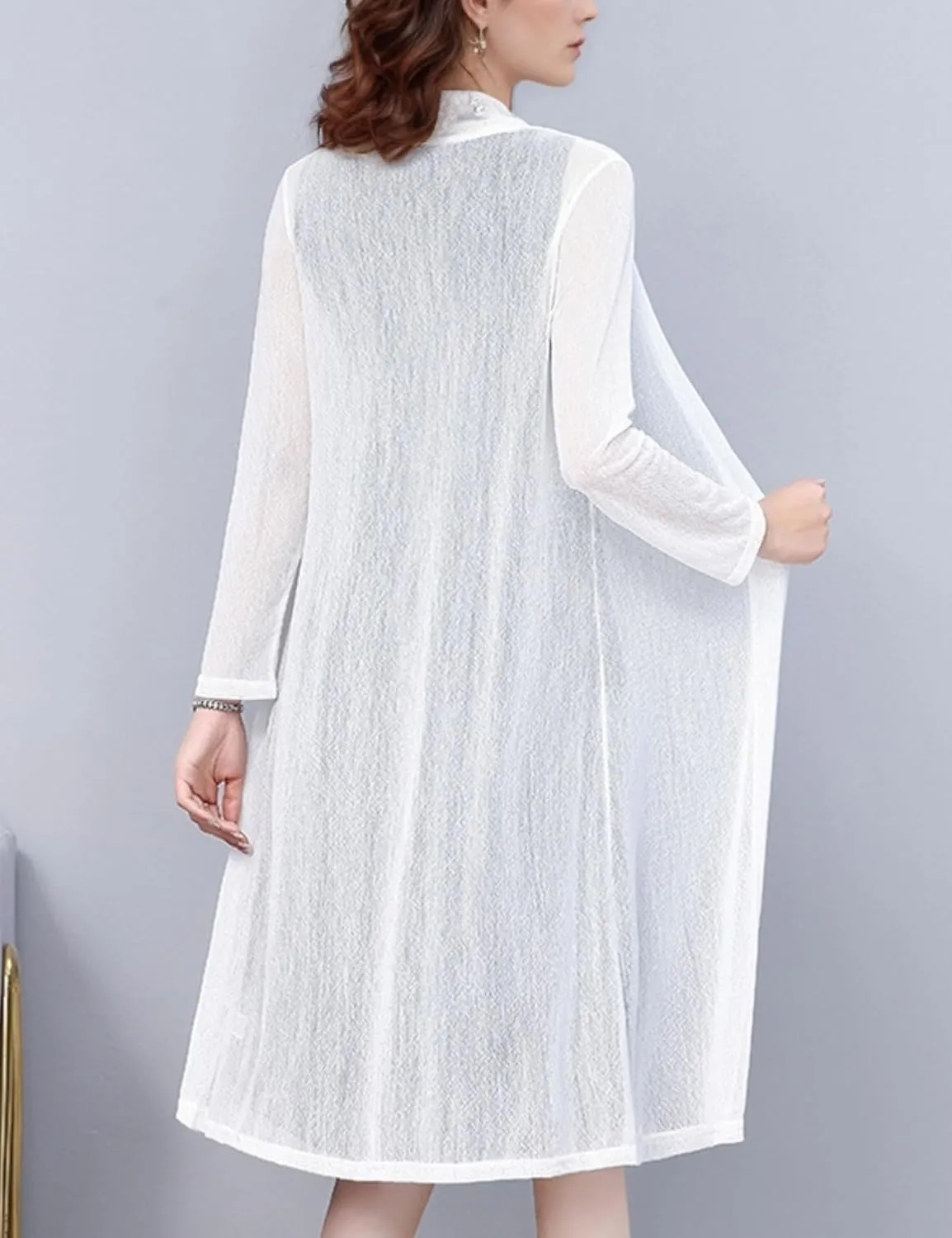 FindThy Womens Long Sleeve Sheer Cardigan Open Front Kimono Summer Cover Up Lace Shrug