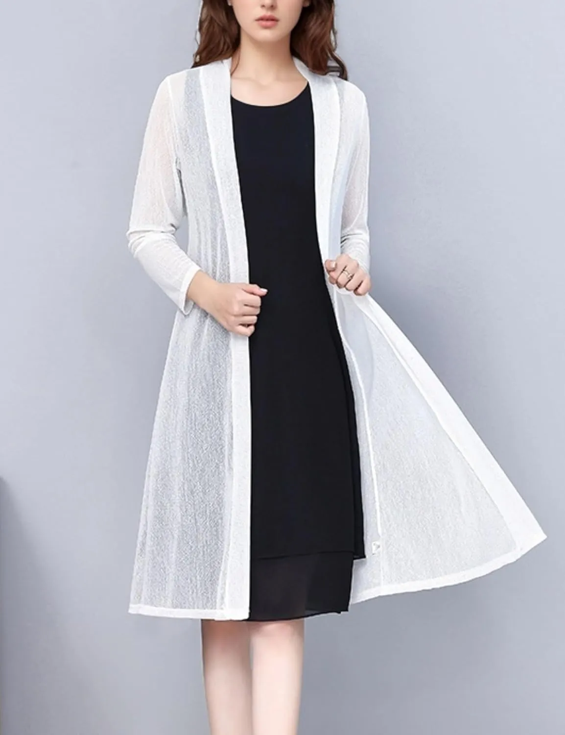 FindThy Womens Long Sleeve Sheer Cardigan Open Front Kimono Summer Cover Up Lace Shrug