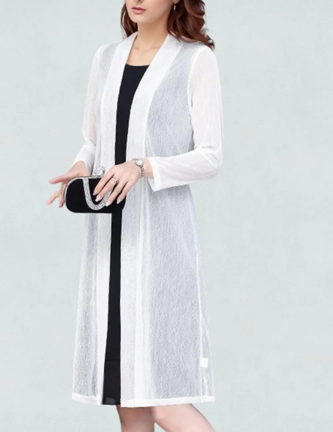 FindThy Womens Long Sleeve Sheer Cardigan Open Front Kimono Summer Cover Up Lace Shrug