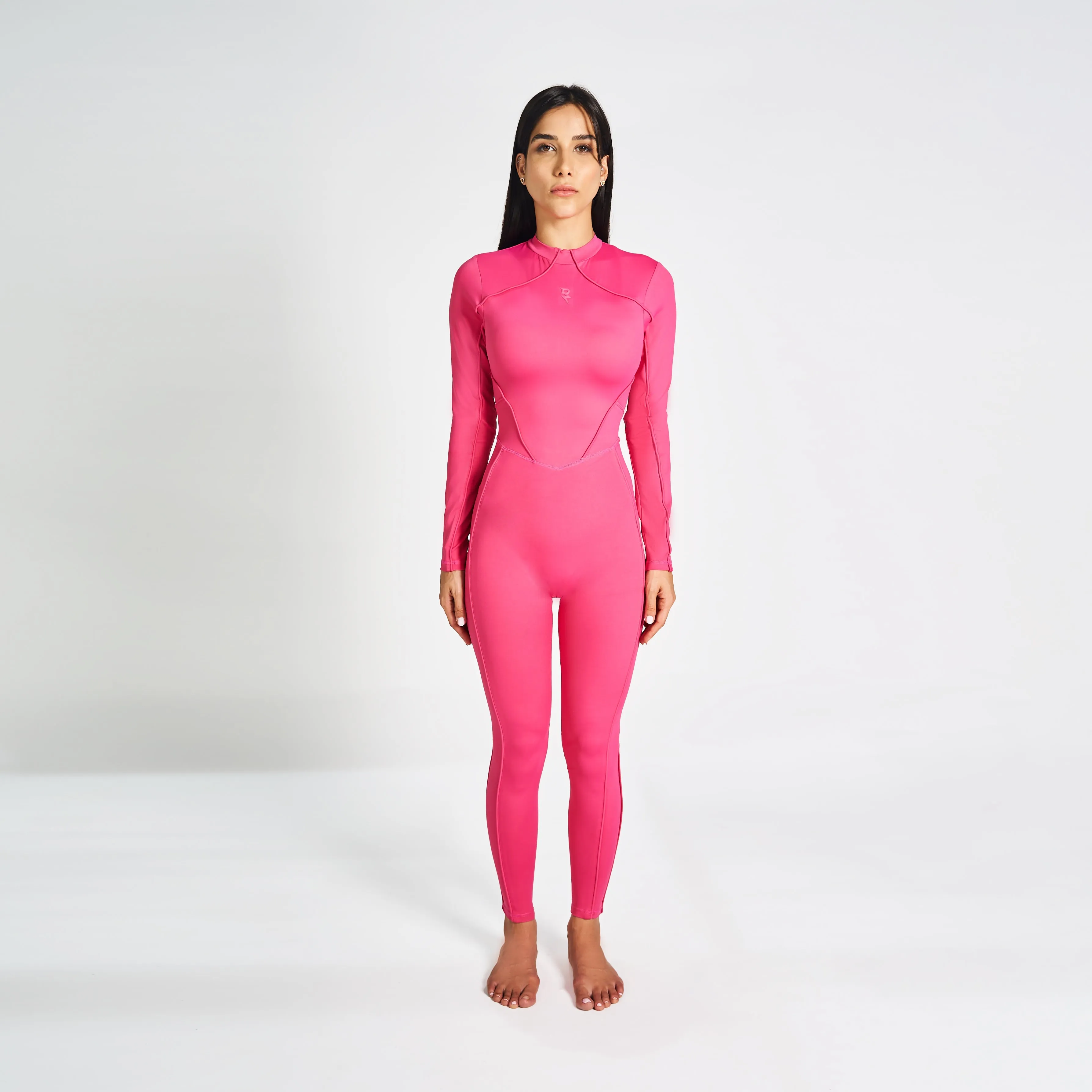 Full Body Swimsuit With Waist Scarf - Magenta