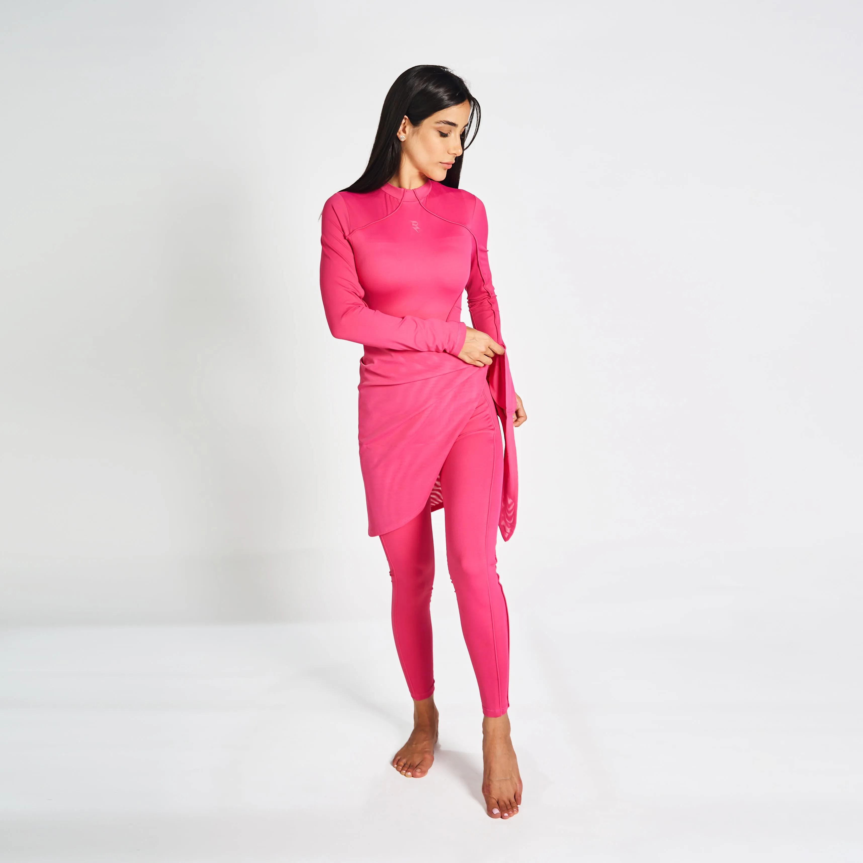 Full Body Swimsuit With Waist Scarf - Magenta