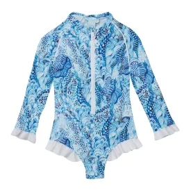 GIRL'S ONE PIECE LONG SLEEVE RUFFLES WAVES