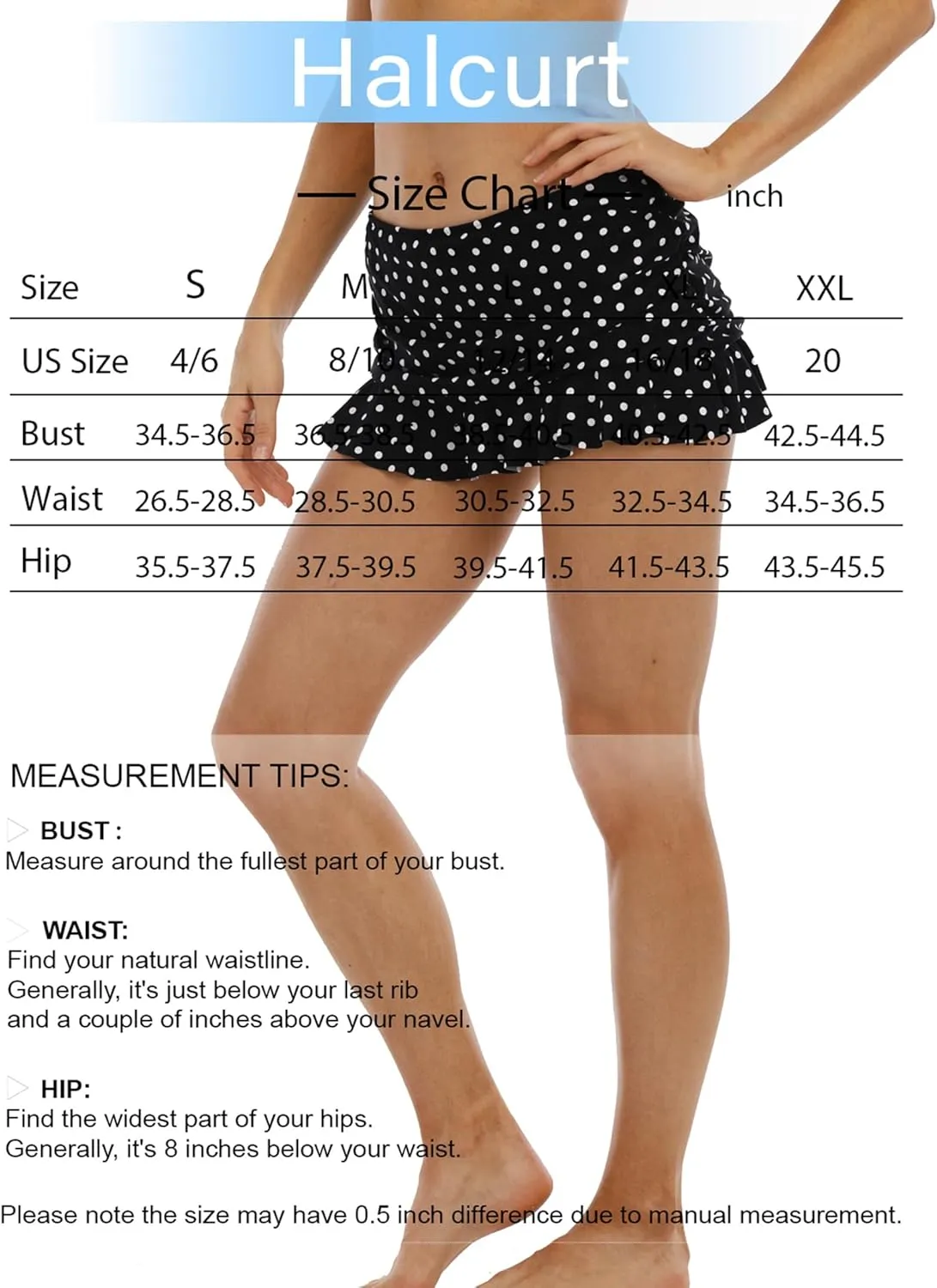 Halcurt Women's Low Waisted Ruched Ruffle Mini Swim Skirts with Hipster Bikini Bottoms Tummy Control Swimsuit