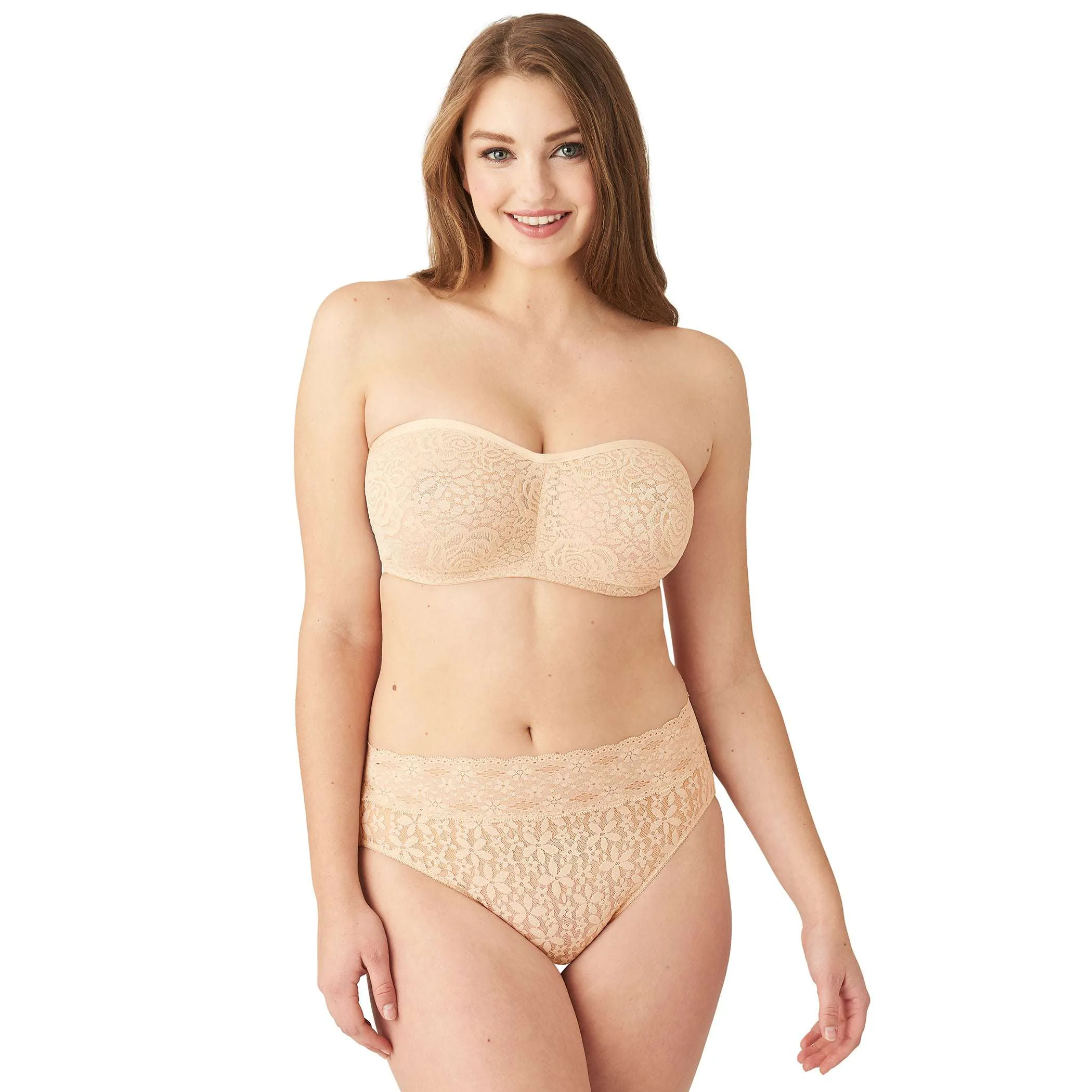 Halo Lace Non Padded Wired Half Cup Bridal Wear Plus Size Strapless Lace Bra - Beige