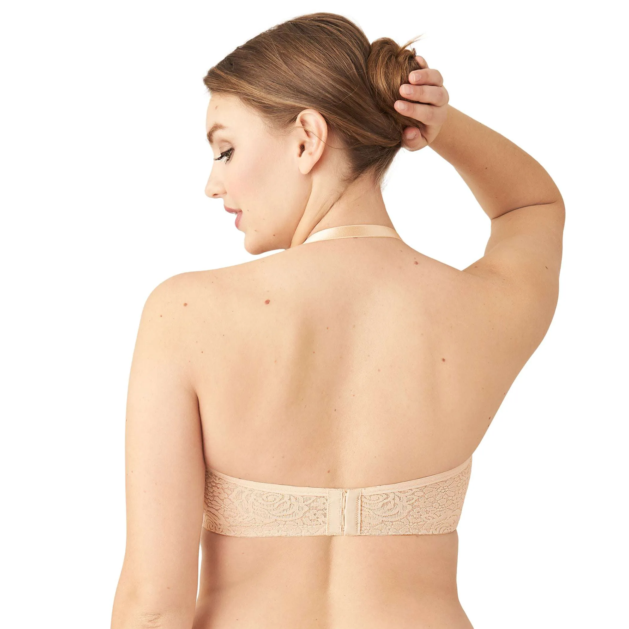 Halo Lace Non Padded Wired Half Cup Bridal Wear Plus Size Strapless Lace Bra - Beige